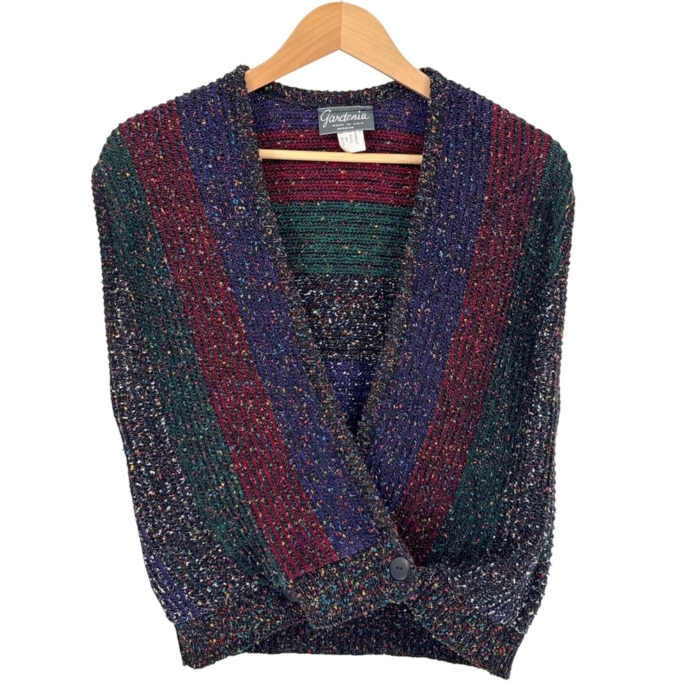 Vintage‎ 90s Gardenia Confetti Knit Crossover Vest Striped Multicolor Size Small